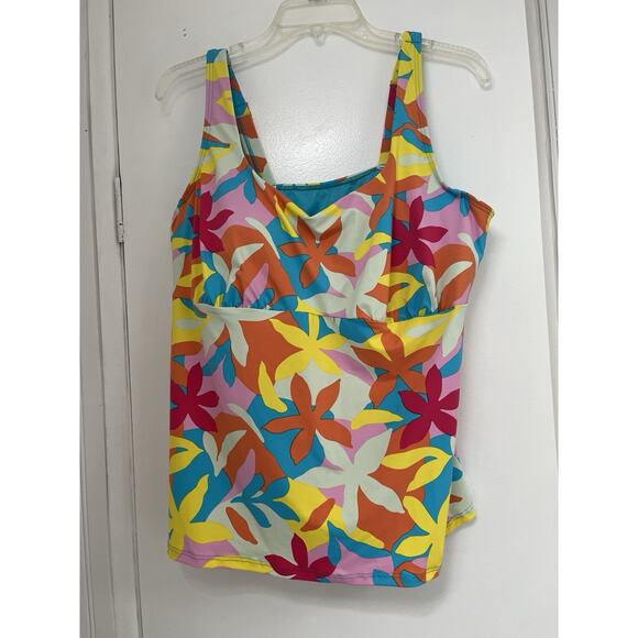 Land's End Size 18D Square Neck Underwire Tankini Swimsuit Top Adjustable Straps - Picture 1 of 8